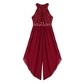 thumbnail image 4 of YUUMIN Kids Girls Shiny Beaded Halter Wedding Party Floral Lace Jumpsuit Chiffon Sleeveless Romper Burgundy 16, 4 of 7