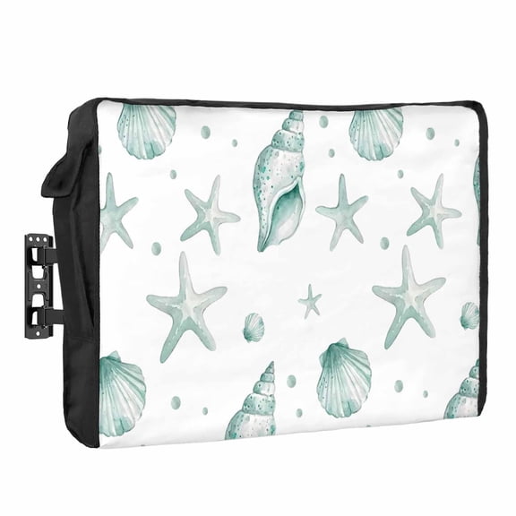 Ocean Starfish Shell Waterproof Outdoor TV Cover, Summer Watercolor Green Sea Marine Life Outside Weatherproof TV Enclosures for 36 to 39 Inch LCD Television Shield Flat Screen Protectors