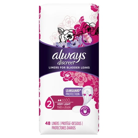 Always Discreet Incontinence Liners, Very Light Absorbency, 48