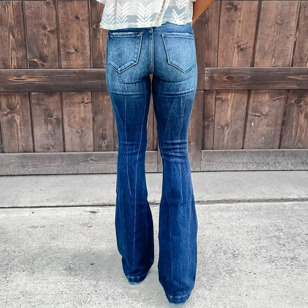 Women's Mid Rise Ripped Flare Jeans Distressed Vintage Bootcut