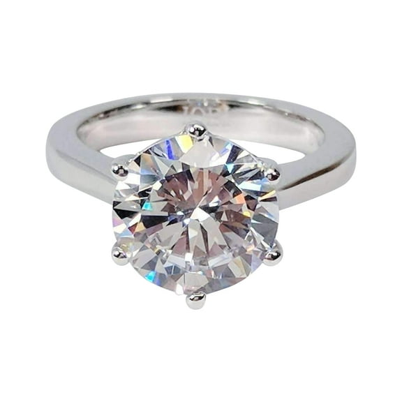 Victoria 4CT Round Cut IOBI Simulated Diamond Solitaire Sterling Silver Platinum Plated Ring for Woman Special Occasion Engagement Bridal