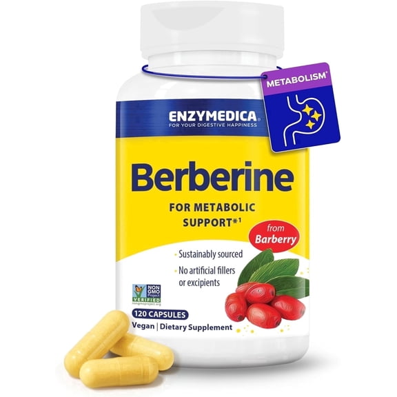 Enzymedica, Berberine Supplement HCl, 510mg, for Overall Health and Wellness, Vegan, No Artificial fillers, Clean Label, 120 Count