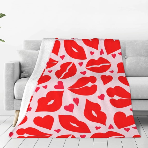 Balery Lips Kiss Manta de Felpa Suave y Acogedora – Cobija de Franela Aterciopelada para Cama, Lavable y Cálida para Sofá, Mascotas, Transpirable-40"x30"