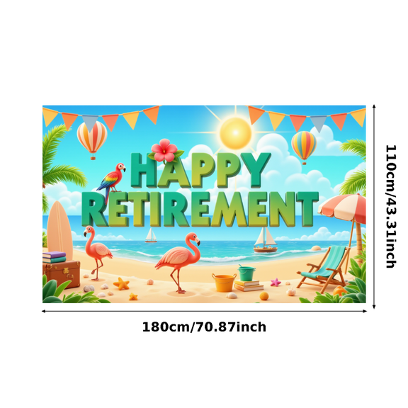 Colorful Design Retirement Banner Beach Elements Tropical Theme Vacation Scene for Retirement Party Beach Party Holiday Celebration