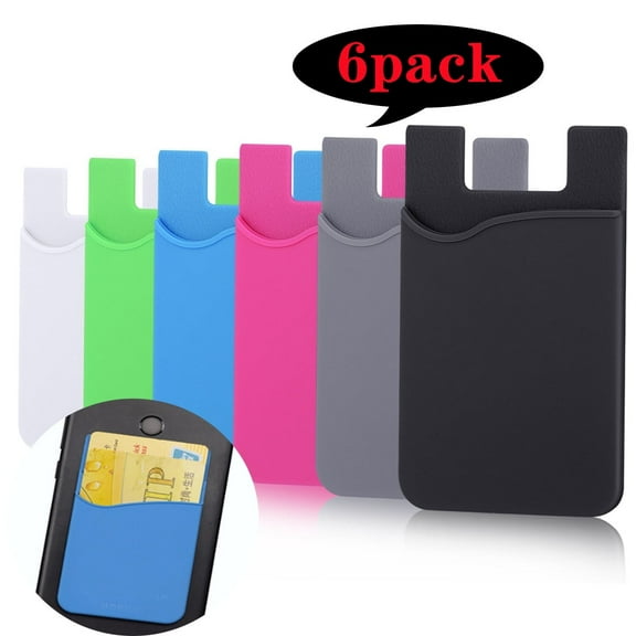 Kabuer Phone Wallet Senose Card Holder for Back of Phone Stick on Phone Cases Compatible with Any Type of Mobile Phone 6 Pack