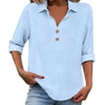thumbnail image 2 of Long Sleeve Shirts for Women 2026 Loose Fit V Neck Button Down Linen Tops Cute Solid Summer Beach Tee Shirts, 2 of 6