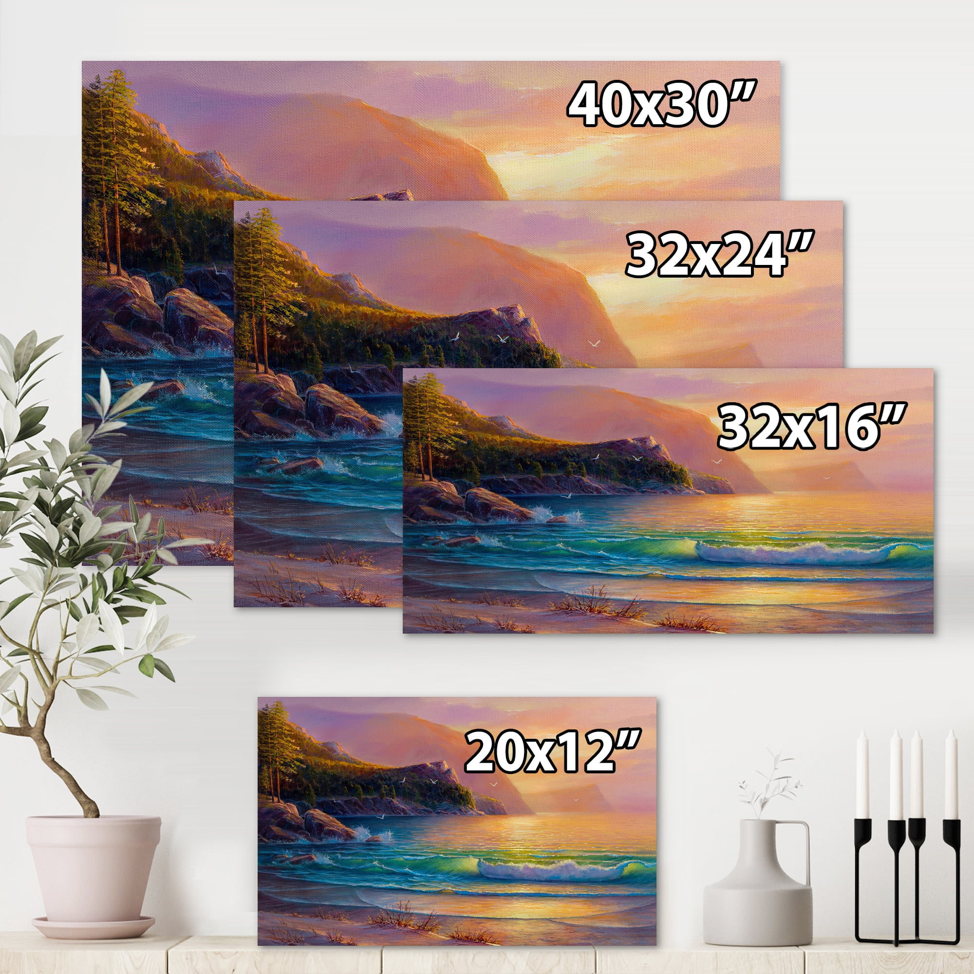 Designart ' Romantic Beach During Warm Evening ' Nautical & Coastal Canvas Wall Art Print