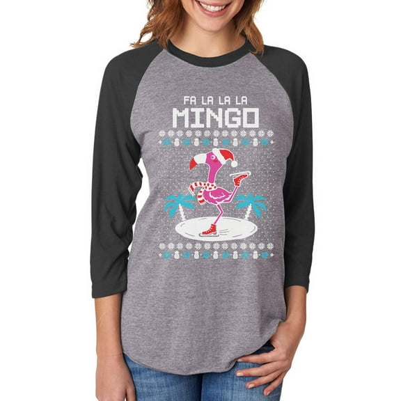 Tstars Womens Ugly Christmas Sweater Fa La La Flamingo Christmas Gift Funny Humor Holiday Shirts Xmas Party Christmas Gifts for Her 3-4 Women Sleeve Baseball Jersey Shirt Ugly Xmas Sweater