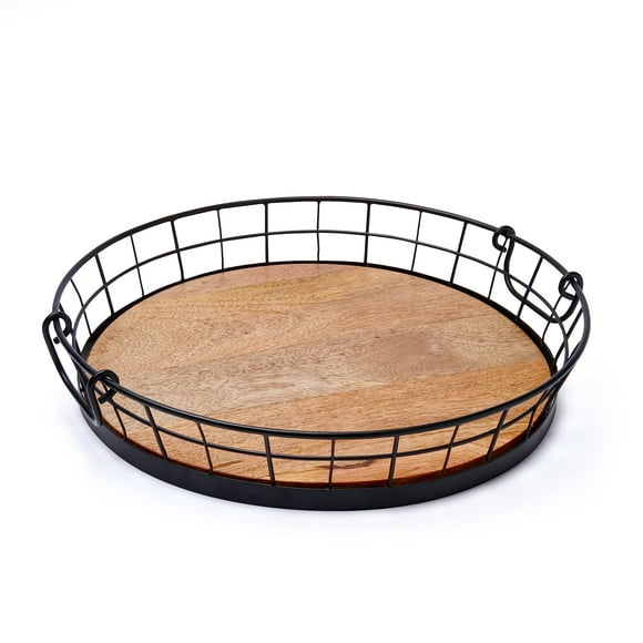 Spectrum Madison Serving Tray (Black & Light Wood) - Decorative Organizer for Home/Platter for Ottoman, Coffee Table, Entertaining, Kitchen, & Living Room