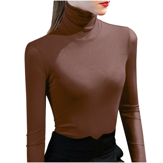 Besolor Womens Turtleneck Long Sleeve Tops Slim Fitted Basic Shirts Plus Size Solid Color Going out Tees Tights