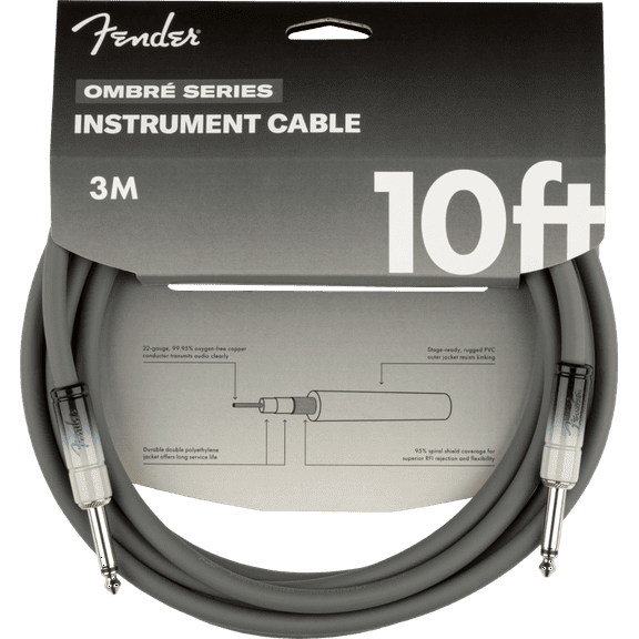 Genuine Fender 10 Foot Ombre Series Instrument Cable Silver Smoke #0990810248