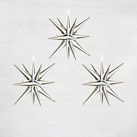 Celebrate It Starburst Foil Balloons - 12-Point 3D Decorative Party Accents - Black & White Stripes - 26" - 6-Pack
