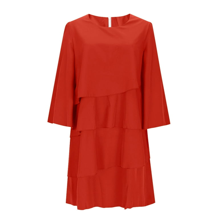 Women's 3/4 Sleeve Layered Dress for Women Loose Round Neck Flowy Chiffon Short Elegant Party Dresses - Walmart.com Women's 3/4 Sleeve Layered Dress for Women Loose Round Neck Flowy Chiffon Short Elegant Party Dresses - Walmart.com