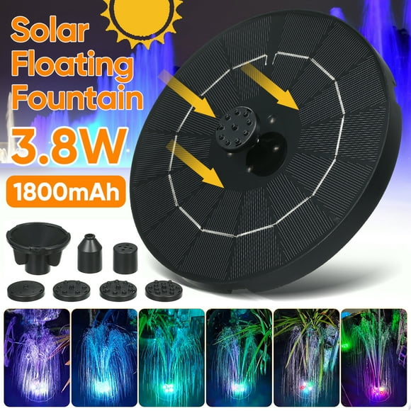 Litom 3.8W 1800mAh/2200mAh Solar Floating Fountain Solar Fountain LED Lights Color Changing Fountains Pump Water Pump with 6 Nozzles for Bird Bath Pond Pool Fish Tank Garden Decoration