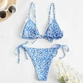 thumbnail image 4 of Swimsuits for Women,Women Print Two Piece Retro Halter Ruched High Waist Print Bikini Set Blue M(M), 4 of 8