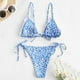 thumbnail image 4 of Gibobby Conjunto de Bikini para Mujer Conjunto de cintura para mujer Retro fruncido Estampado Estampado Halter Bikini Trajes de baño de dos piezas Conjun(Azul,M), 4 of 5