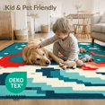 thumbnail image 4 of ODIKA 8'x10' Washable Area Rug Pixel Octopus Cartoon Bubble Motif Blocky Wave Border Retro Arcade for Dining Room, Large Office, Lounge, Non-Slip Chair-Friendly Mat, 4 of 7