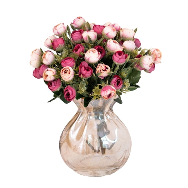 Ramo de rosas de té artificiales: decoración floral artificial para fotografía,manualidades y decoración del hogar Pequeño capullo de té con arreglo artesanal
