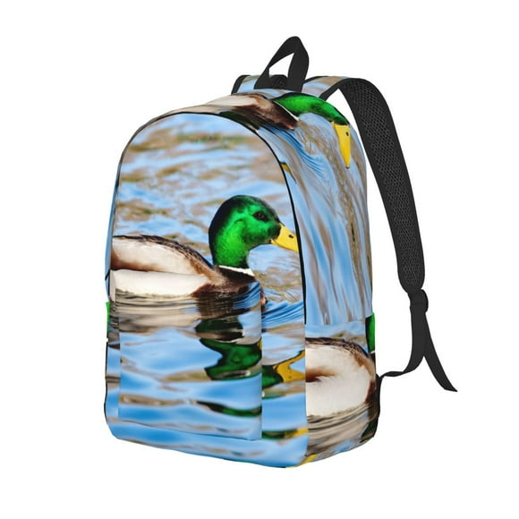 Vsdgher Sac à Dos en Toile Imprimé Canard Colvert Nageant dans une Rivière Sac de Voyage Unisexe Sac à Dos pour Ordinateur Portable 15.7/17.7 Pouces pour le Travail, Collège-Moyen