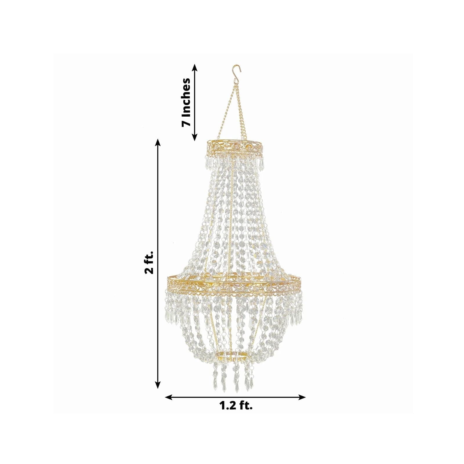 BalsaCircle 2 feet Clear Beaded Crystal Chandelier with Gold Ornate Metal Frame Home Party Wedding Reception Event Decorations Supplies