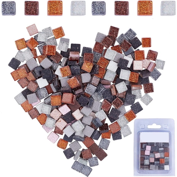 220 Pieces Mosaic Tiles Glass Glitter Mosaic Square Shape Stained Glass Pieces for DIY Crafts Kitchen Shower (Grey Mix 10 X 10mm) colorful