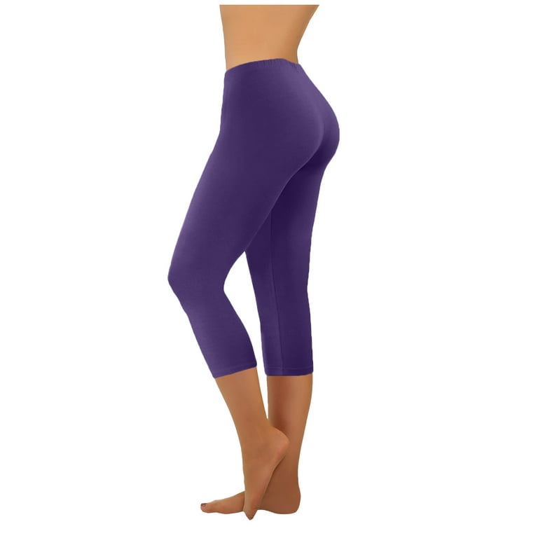 Airpow Clearance Stretchy Cropped Pants Fashion Casual Women Solid Span  Ladies High Waist Wide Leg Trousers Yoga Pants Capris Purple XL