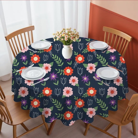 Pioneer Flower Floral Print Pattern Round Tablecloth 60 X 60 Inch, Wrinkle Resistant Wipeable Table Cloth for Kitchen Dining Picnic Patio Party
