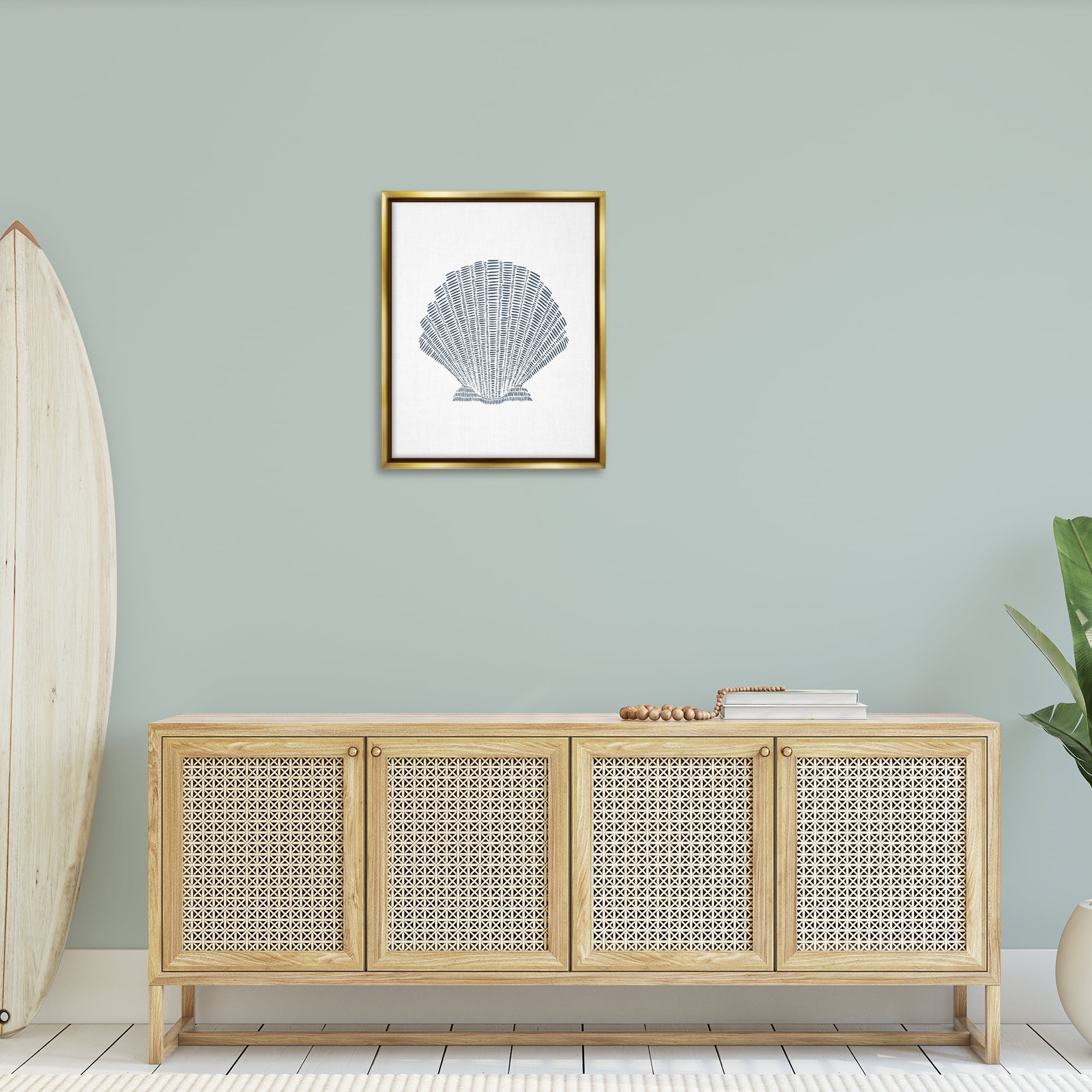 Stupell Industries Minimal Sea Shell Coastal Painting Gold Floater Framed Canvas Art Print Wall Art, 25 x 31