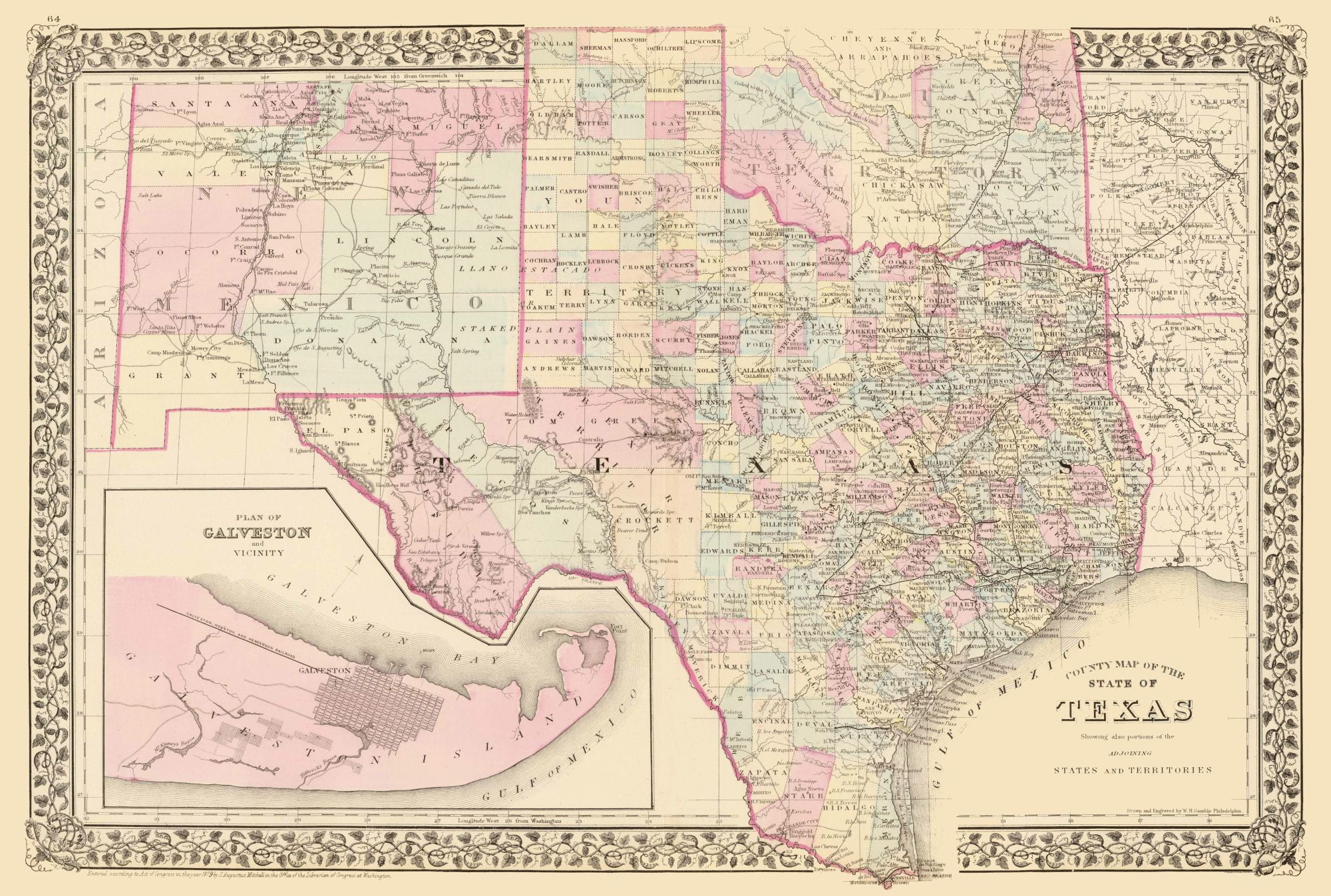 Texas County Map Mitchell 1880 3412 X 23