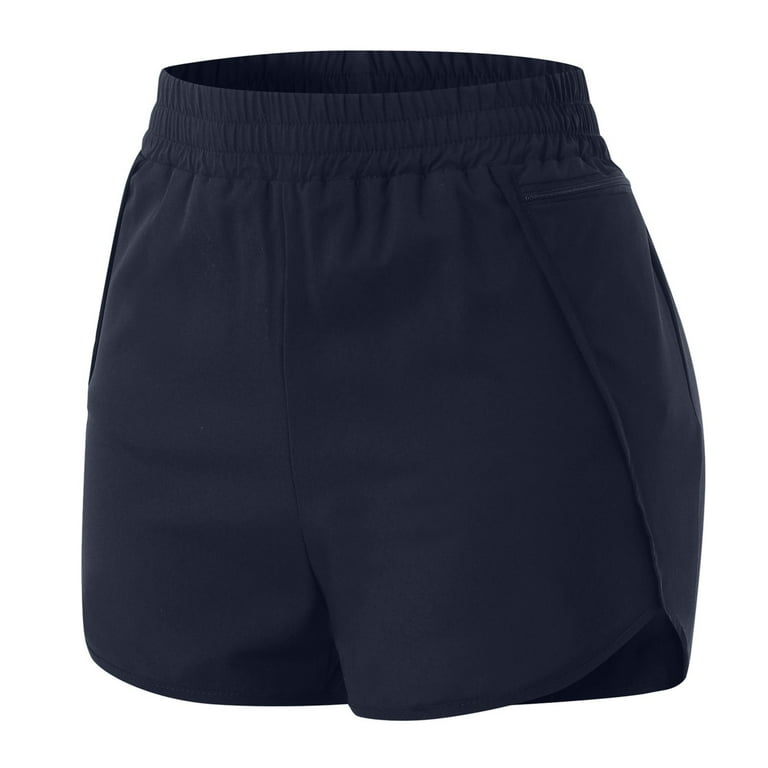 MRULIC shorts for women Womens Athletic Workout Shorts Elastic Waist Running Pockets Sport Pants Navy Blue S