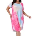 thumbnail image 2 of DARING DIVA Women's Plus Size V Neck Soft Tie Dye Short Sleeve Nightgown 3X Hot Pink, 2 of 5