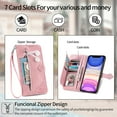 thumbnail image 5 of Dteck Case for iPhone 11,Magnetic Leather 7 Card Slots Zipper Wallet Case Shockproof Rubber Kickstand Cover with Wrist Strap, Pink, 5 of 7