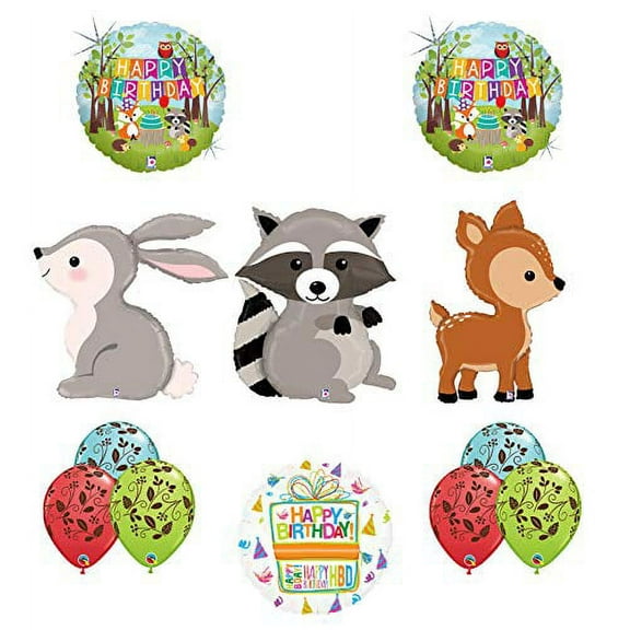 Mayflower Products Woodland Creatures Birthday Party Supplies Balloon Bouquet Decorations Raccoon Deer and Rabbit