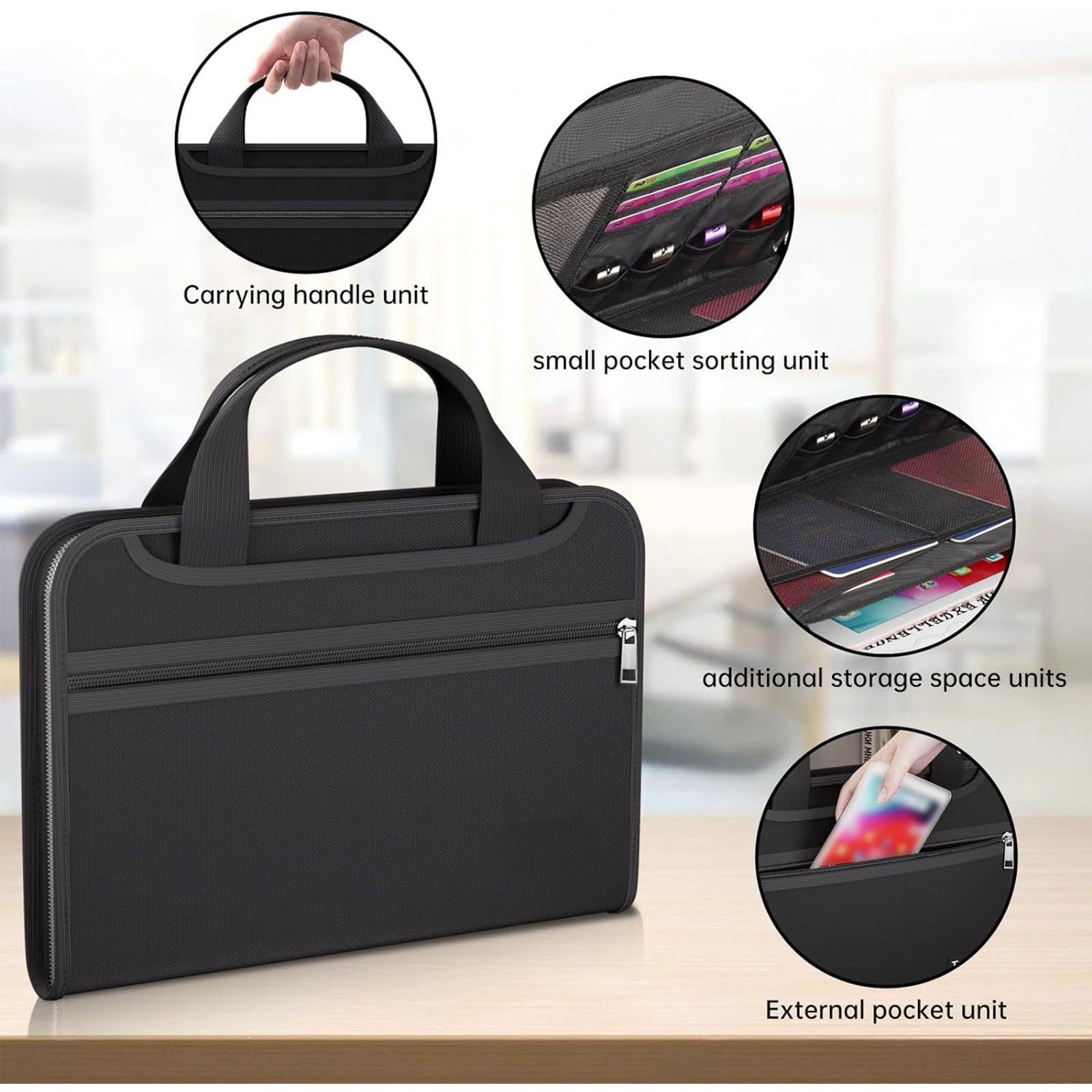 SHENGXINY File Folder, Fireproof Accordion File Folder with Handle, A4 Secure Document Bag for Paper Storage and Protection Black