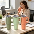 thumbnail image 6 of AQUAPHILE Insulated Tumbler with Leak-proof Lid and Straw, 30 oz Insulated Stainless Steel Coffee Mug with Handle, Travel Coffee Mug，Peach Pink, 6 of 8