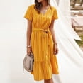thumbnail image 4 of Plus Size Swing Dresses for Womens 2026 Fashion Summer Solid Color Short Sleeve V Neck Button Elastic Waist Hollow Out Dress, 4 of 7
