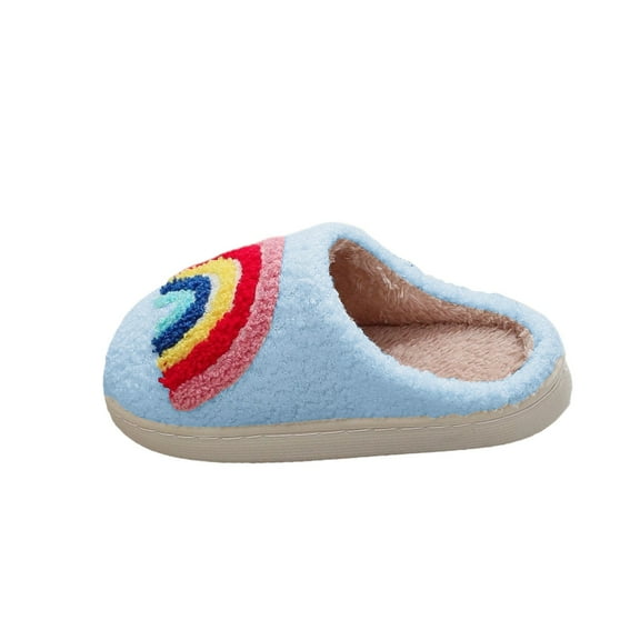 Suilloe Toddler Girls House Slippers Catoon Rainbow Design Cute Warm Cotton Shoes Kids Boys Girls Winter Thermal Comfortable Indoor Bedroom Toweling Footwear Us Size：9