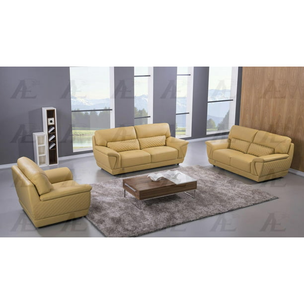 Modern Yellow Italian Leather Sofa Set, Italian Leather Couch And Loveseat