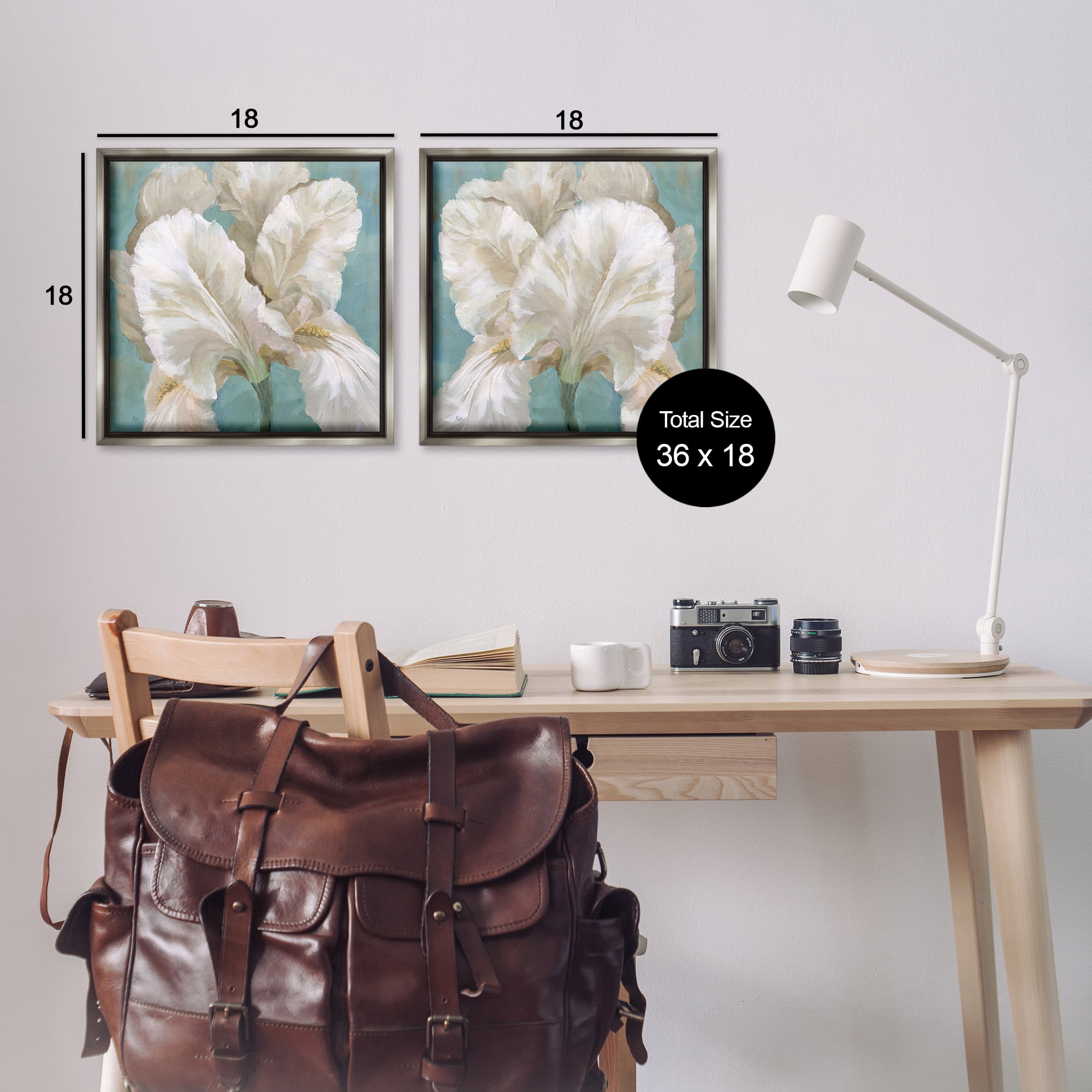 Stupell Industries White Iris Flower Plants & Flowers Painting Gray Floater Framed Canvas Art Print Wall Art, 18 x 18, Set of 2
