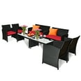 thumbnail image 2 of Gymax 8PCS Rattan Outdoor Conversation Set Patio Furniture Set w/ Red Cushions, 2 of 10