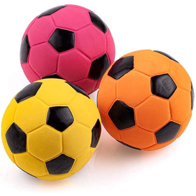 Tres juguetes para perros de 7cm, pelota de látex, fútbol y juegos interactivos para apretar, masticar y lanzar, perro de tamaño mediano