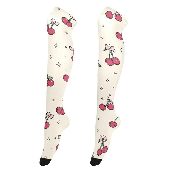 Women's Knee-High Socks Cherry and Bow High-Knee Stocking Suitable for Parties Home and Sports
