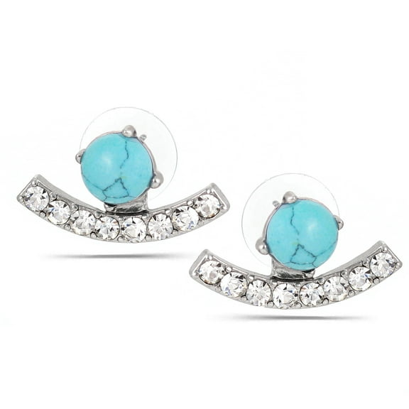 WOMEN'S SILVER CRYSTAL TURQUOISE STUD EARRINGS
