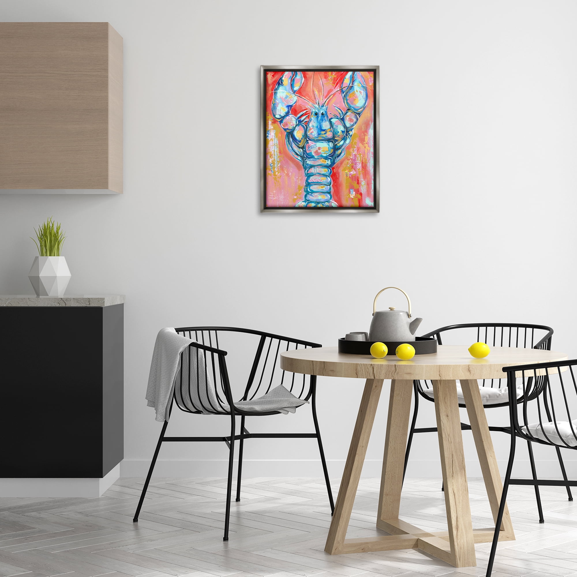 Stupell Industries Abstract Patchwork Lobster Nautical & Beach Painting Gray Floater Framed Canvas Art Print Wall Art, 17 x 21