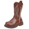 thumbnail image 3 of Wxirdiow Cowgirl Boots for Kids Kids Western Boots for Boys Girls Embroidered Cowgirl Cowboy Boots Square Toe Mid Calf Riding Shoes Little Kid/Big Kid Brown Size,2, 3 of 9