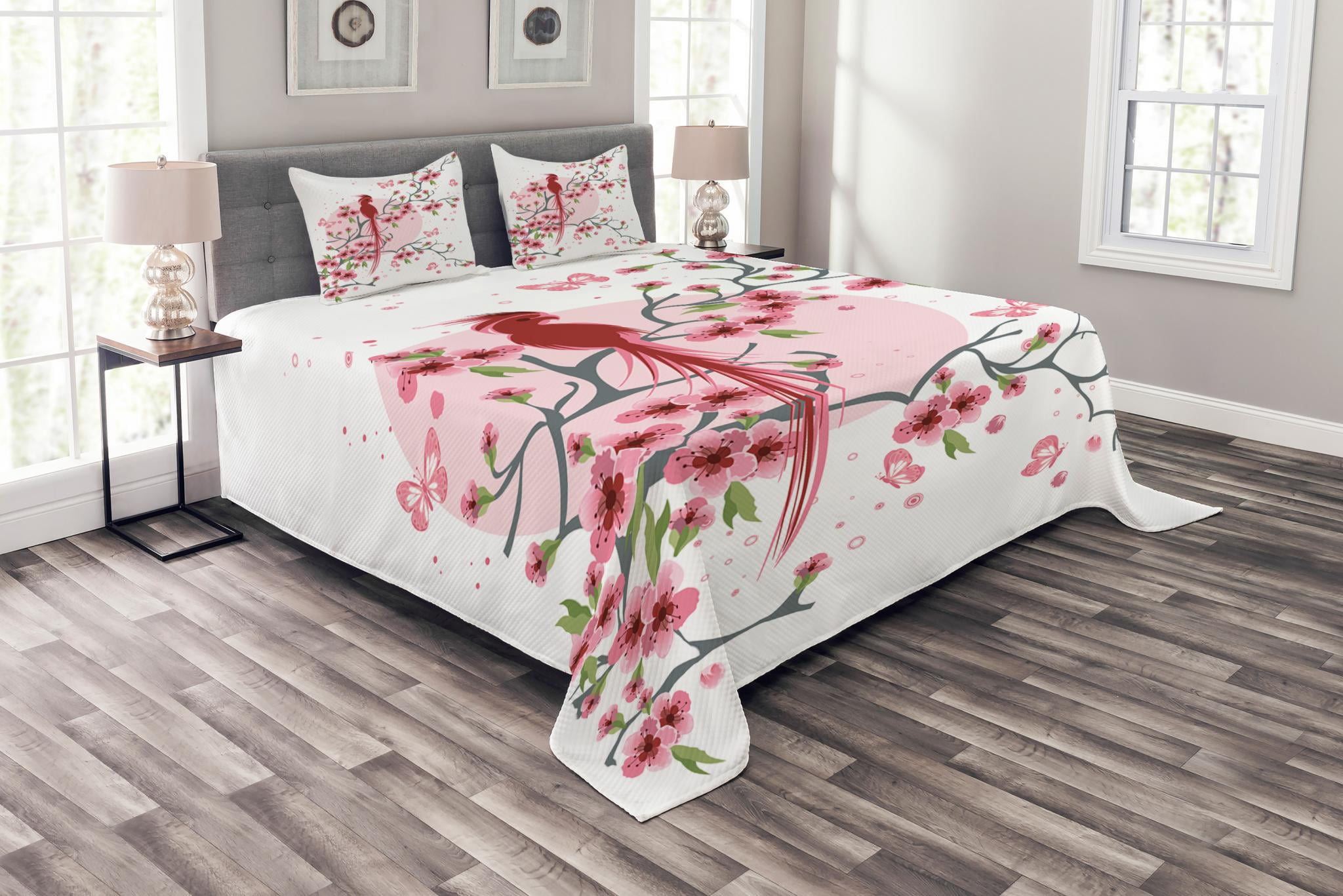 Japanese Bedspread Set King Size, Mythical Legendary Long Lived Phoenix