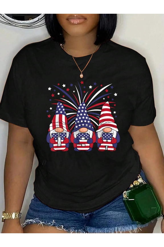 100% Cotton Patriotic Gnomes 4th of July USA Men Women Kids T-Shirt Women's Graphic Tee Casual Tops
