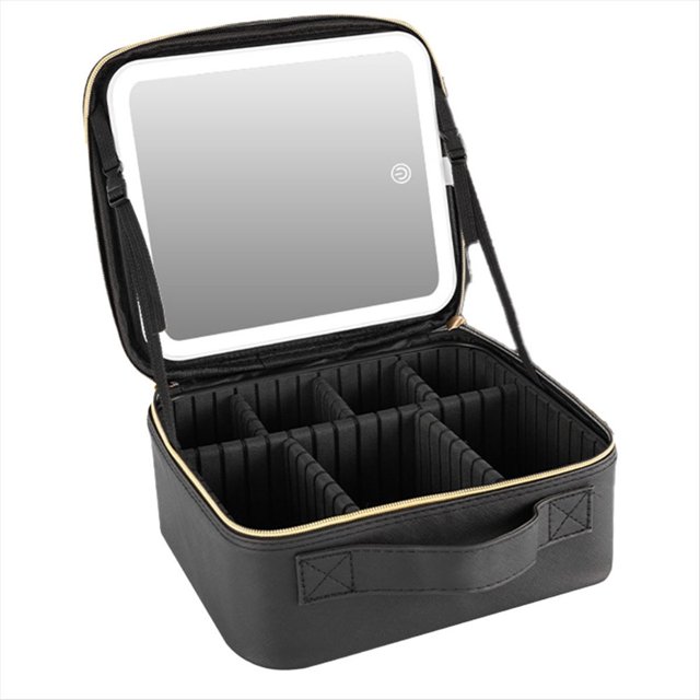 Bolsa de Maquillaje de Viaje Bolsa de Cosméticos Bolsa Organizadora de Maquillaje con Espejo Estuche de Maquillaje de Estuche de Tren de Maquillaje con Luz LED de 3 Colores,A