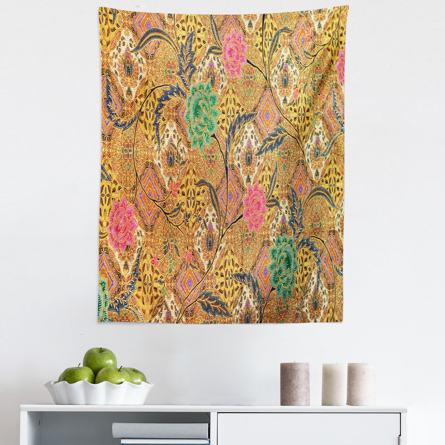 East Tapestry, Traditional Malaysian and Javanese Design Rich Retro Revival Pattern with Flowers 