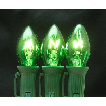 7 Watt C7 Transparent Outdoor Twinkle or Blinking Replacement Christmas Bulbs, 25 Pack (Green)